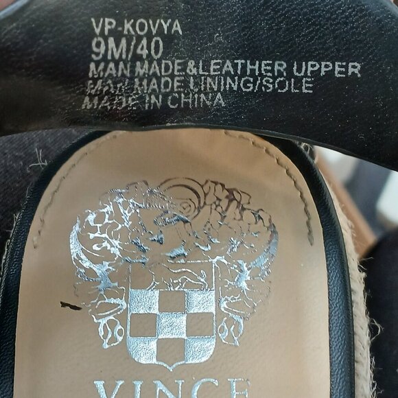 VINCE CAMUTO BLACK BASKETWEAVE ESPARDRILLE ANKLE STRAP PLATFORM SANDAL, SIZE 9 - Picture 5 of 7